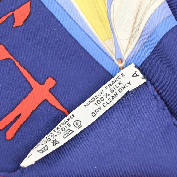HERMES Logo XL "En Course" Carre 90 Scarf 100% Blue France 63RP008 - Picture 11 of 13